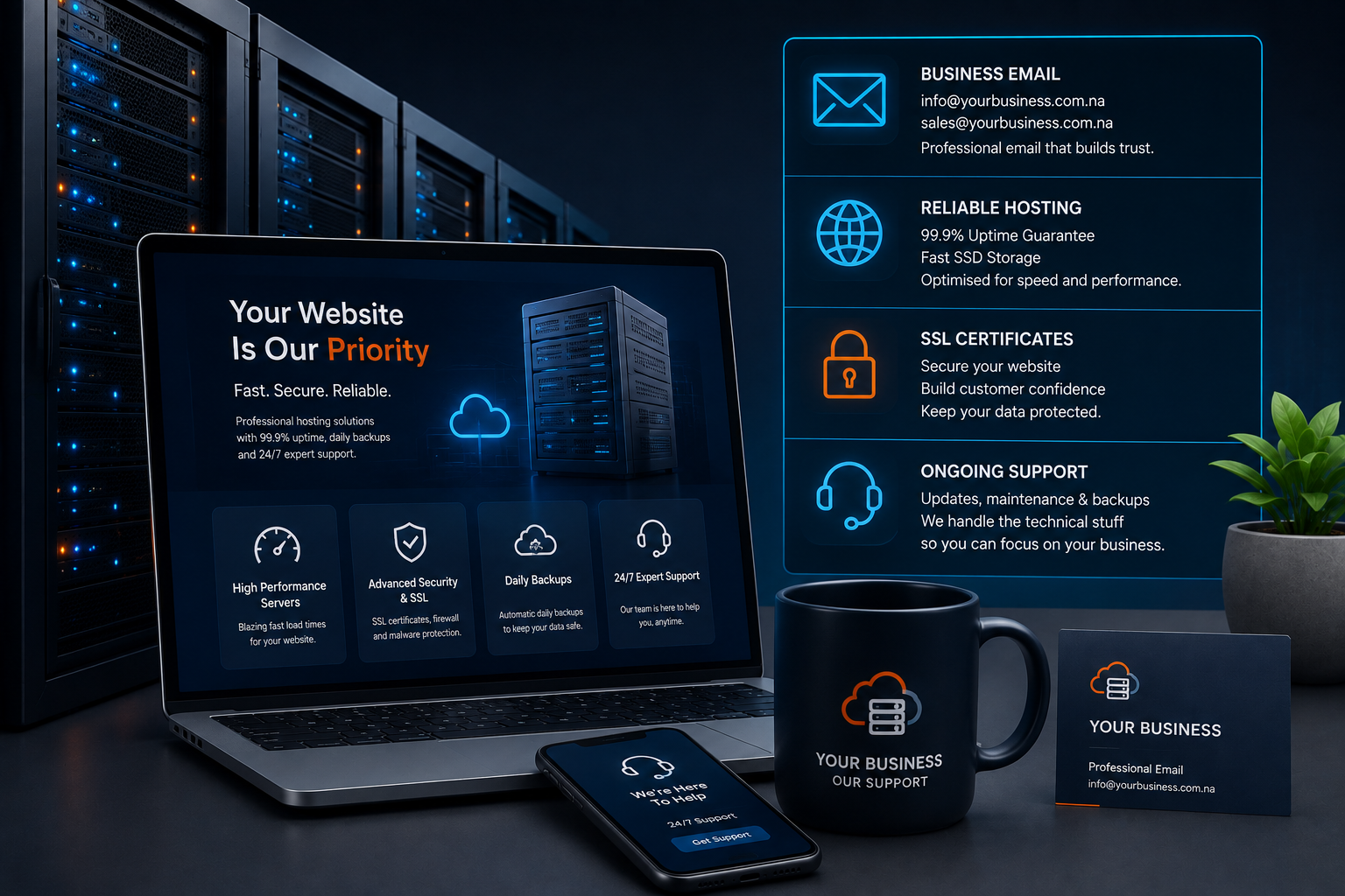 Website hosting, business email and website support services in Namibia